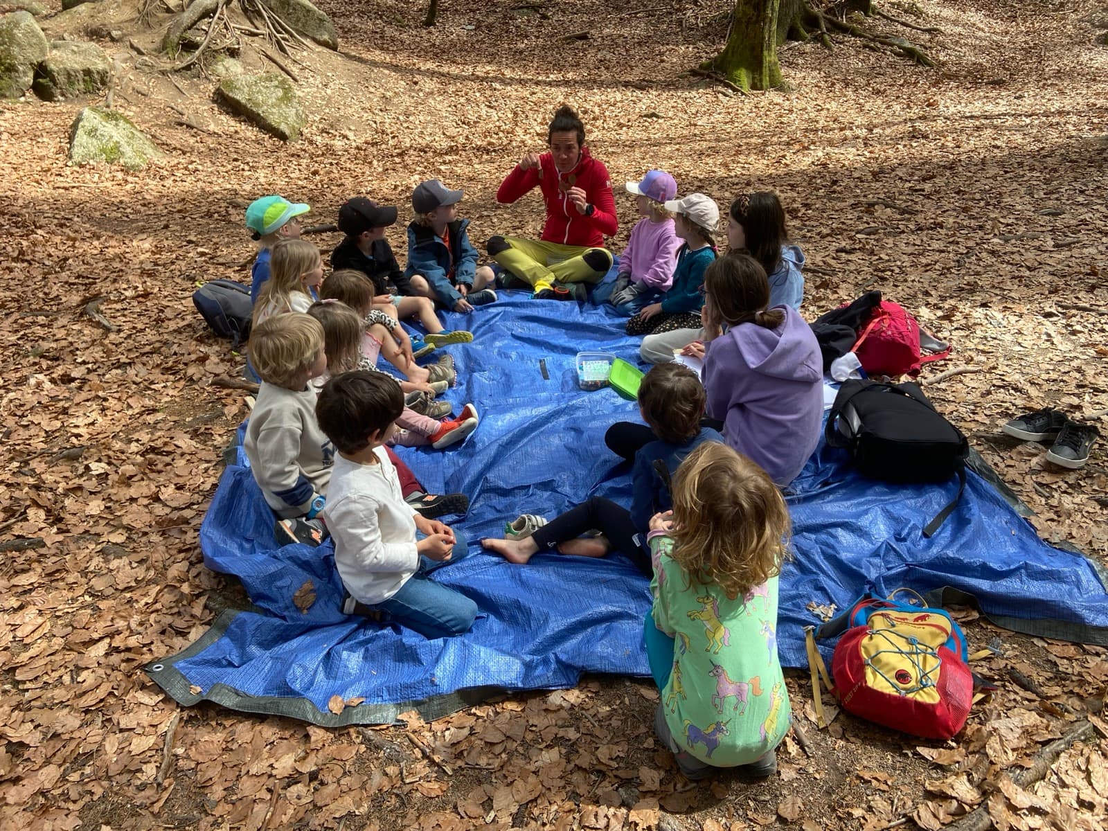 Children outdoors at a Forest Camp Chamonix session in the valley