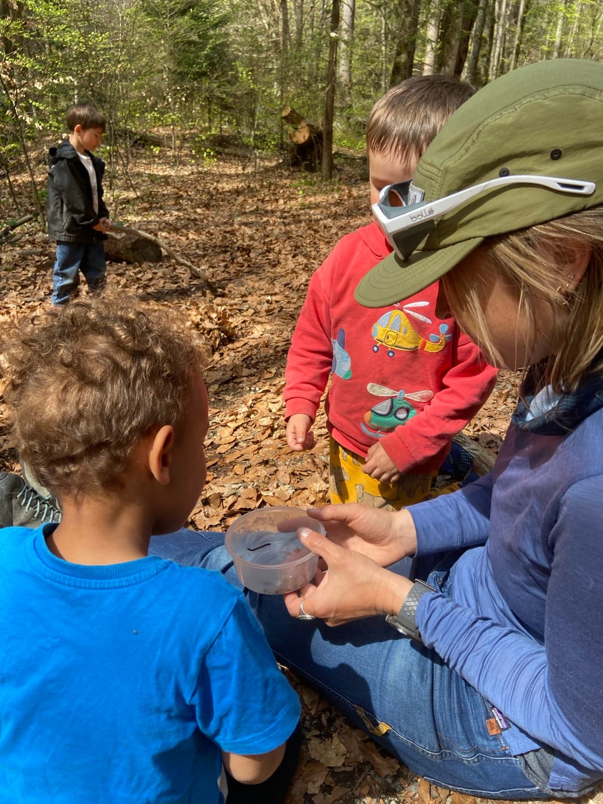 Children outdoors at a Forest Camp Chamonix session in the valley